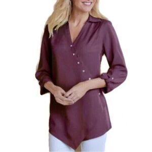 SOFT SURROUNDINGS Purple 2AH51 Tencel Asymmetrical Wrap Tunic Top LARGE